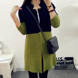 Patchwork Single Button Plain Long Sleeve Cardigans