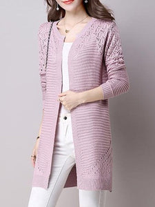 Collarless Snap Front Crochet Hollow Out Trench Coats