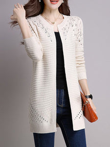 Collarless Snap Front Crochet Hollow Out Trench Coats