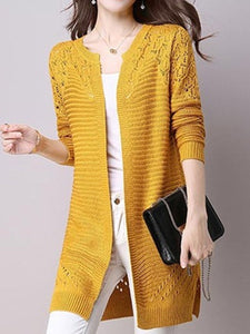 Collarless Snap Front Crochet Hollow Out Trench Coats