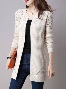 Collarless Snap Front Crochet Hollow Out Trench Coats