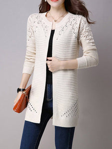 Collarless Snap Front Crochet Hollow Out Trench Coats