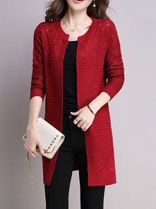 Collarless Snap Front Crochet Hollow Out Trench Coats