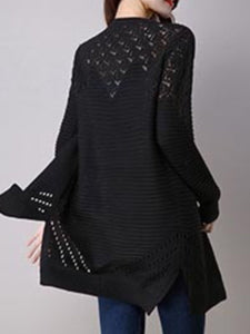 Collarless Snap Front Crochet Hollow Out Trench Coats