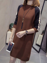 Load image into Gallery viewer, Band Collar Color Block Raglan Sleeve Shift Dress