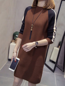 Band Collar Color Block Raglan Sleeve Shift Dress