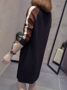 Band Collar Color Block Raglan Sleeve Shift Dress