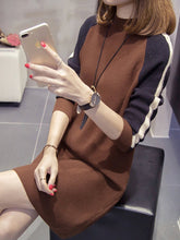 Load image into Gallery viewer, Band Collar Color Block Raglan Sleeve Shift Dress