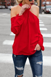 Open Shoulder  Cutout  Plain Blouses