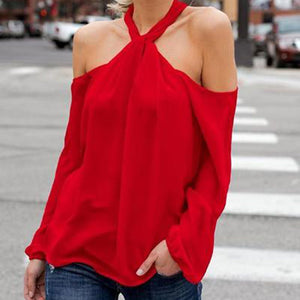 Open Shoulder  Cutout  Plain Blouses