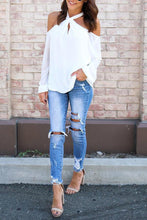 Load image into Gallery viewer, Open Shoulder  Cutout  Plain Blouses