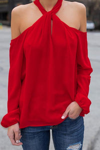 Open Shoulder  Cutout  Plain Blouses