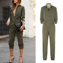 Load image into Gallery viewer, Army Green Fashion Lapel Jumpsuit