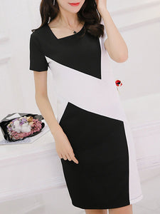 Asymmetric Neck  Color Block Bodycon Dresses