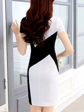 Load image into Gallery viewer, Asymmetric Neck  Color Block Bodycon Dresses