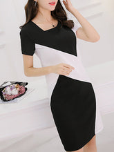 Load image into Gallery viewer, Asymmetric Neck  Color Block Bodycon Dresses