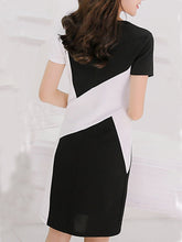 Load image into Gallery viewer, Asymmetric Neck  Color Block Bodycon Dresses