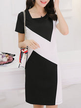 Load image into Gallery viewer, Asymmetric Neck  Color Block Bodycon Dresses