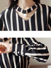 Load image into Gallery viewer, Round Neck Cutout Vertical Striped Belt Midi Skater Dress