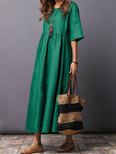 Load image into Gallery viewer, Round Neck  Plain  Cotton/Linen Maxi Dress