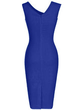 Load image into Gallery viewer, Asymmetric Neck  Plain  Blend Bodycon Dress