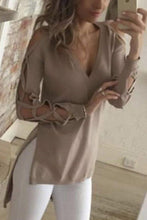 Load image into Gallery viewer, V Neck  Asymmetric Hem Side Slit  Hollow Out Plain T-Shirts