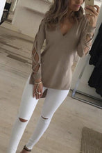 Load image into Gallery viewer, V Neck  Asymmetric Hem Side Slit  Hollow Out Plain T-Shirts