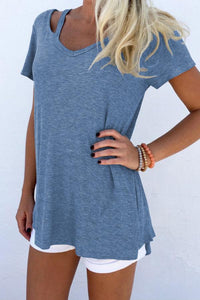 V Neck  Cutout  Plain T-Shirts