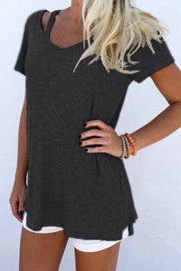 V Neck  Cutout  Plain T-Shirts