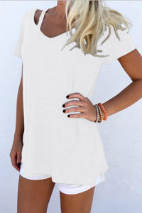 V Neck  Cutout  Plain T-Shirts