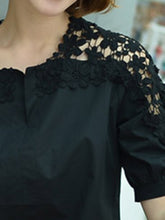 Load image into Gallery viewer, Cotton  V-Neck  Decorative Lace  Plain  Short Sleeve Blouse