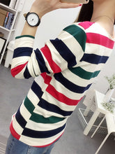 Load image into Gallery viewer, V Neck  Striped Long Sleeve T-Shirts