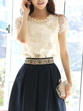 Load image into Gallery viewer, Spring Summer  Lace  Women  Round Neck  Decorative Lace  Lace  Short Sleeve Blouses