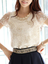 Load image into Gallery viewer, Spring Summer  Lace  Women  Round Neck  Decorative Lace  Lace  Short Sleeve Blouses