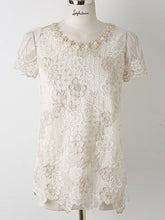 Load image into Gallery viewer, Spring Summer  Lace  Women  Round Neck  Decorative Lace  Lace  Short Sleeve Blouses