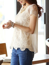 Load image into Gallery viewer, Spring Summer  Lace  Women  Round Neck  Decorative Lace  Lace  Short Sleeve Blouses