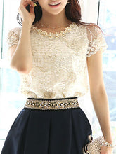 Load image into Gallery viewer, Spring Summer  Lace  Women  Round Neck  Decorative Lace  Lace  Short Sleeve Blouses