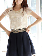 Load image into Gallery viewer, Spring Summer  Lace  Women  Round Neck  Decorative Lace  Lace  Short Sleeve Blouses