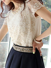 Load image into Gallery viewer, Spring Summer  Lace  Women  Round Neck  Decorative Lace  Lace  Short Sleeve Blouses