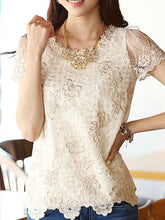 Load image into Gallery viewer, Spring Summer  Lace  Women  Round Neck  Decorative Lace  Lace  Short Sleeve Blouses