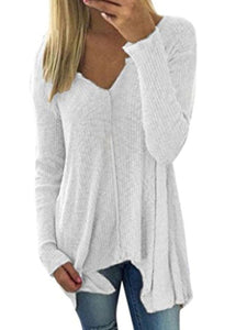 V Neck  Asymmetric Hem  Plain Sweaters