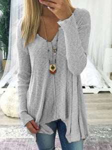 V Neck  Asymmetric Hem  Plain Sweaters