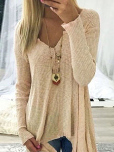 V Neck  Asymmetric Hem  Plain Sweaters