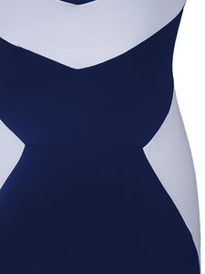 Square Neck  Color Block Bodycon Dress