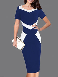 Square Neck  Color Block Bodycon Dress