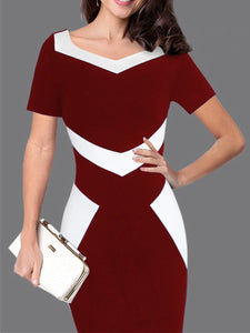 Square Neck  Color Block Bodycon Dress