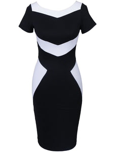 Square Neck  Color Block Bodycon Dress