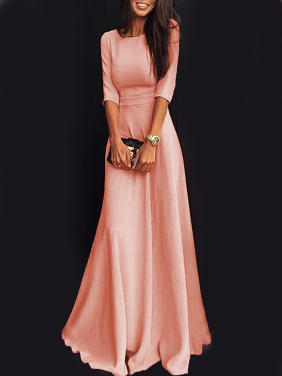 Round Neck  Plain Maxi Dress