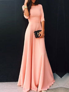 Round Neck  Plain Maxi Dress