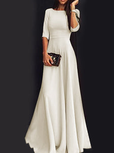 Round Neck  Plain Maxi Dress